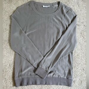 Equipment Femme Gray Silk Long Sleeve Crewneck Pullover Top